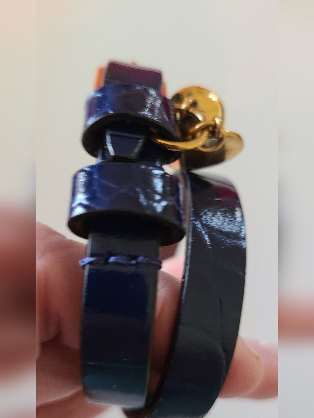 Alexander McQueen Navy Blue Skull Double Wrap Leather Croc Embossed Bracelet Euc - Picture 9 of 13
